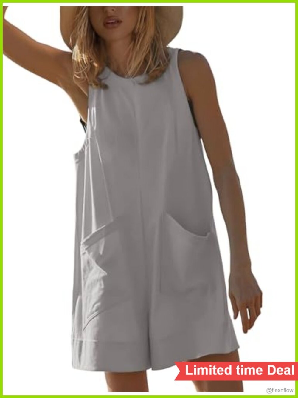 Women's Romper Loose Fit Sleeveless Pockets Keyhole Back Summer Jumpsuit